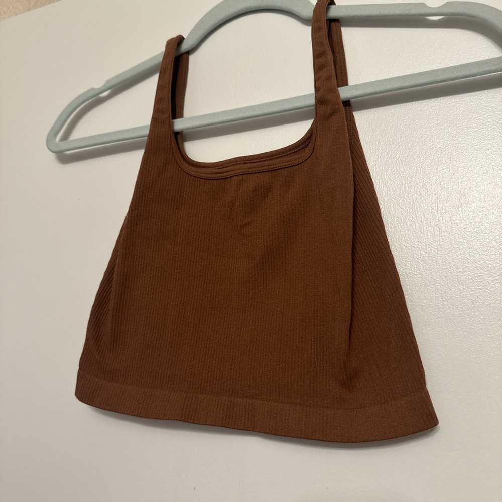 OQQ Brown Ribbed Crop Top